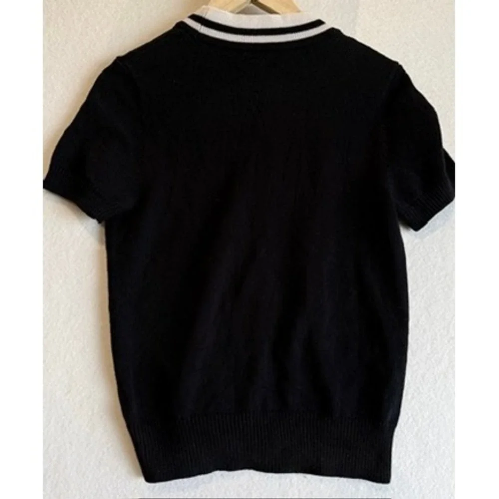 Lauren Ralph Lauren Cardigan Women S Black Varsity Crest Short Sleeve V-Neck